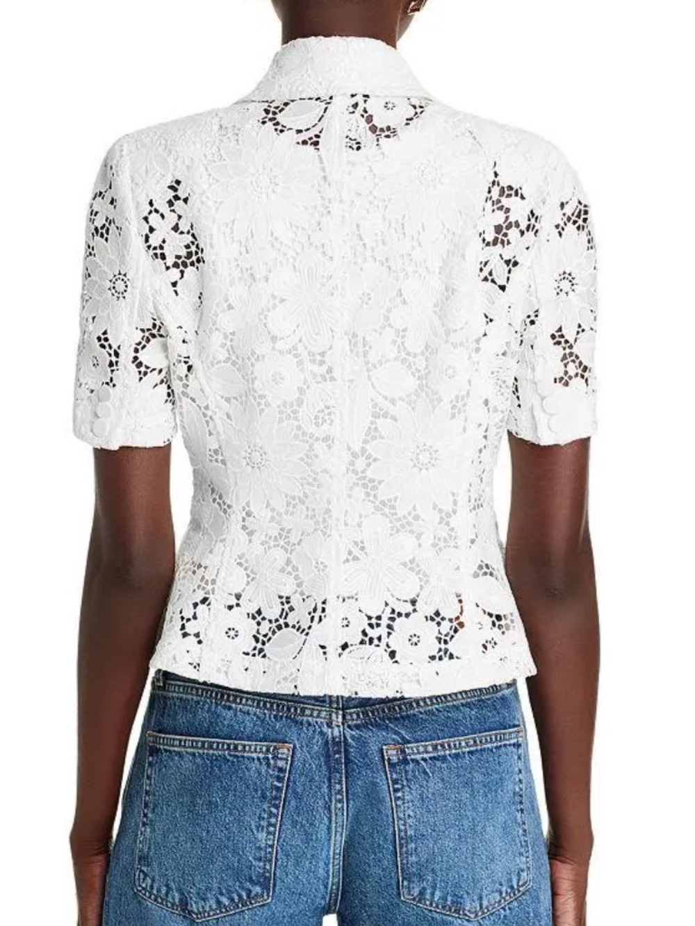GENERATION LOVE Lace Short-Sleeve Blazer Jacket - White - Picture 6 of 16